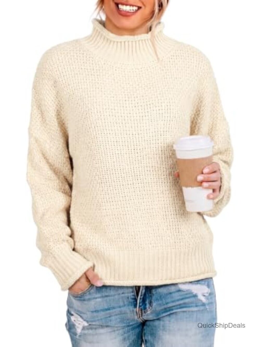Chunky Cable Knit Turtleneck Pullover Sweater Oversized